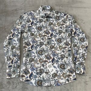 Eton Slim Fit Button-Up Dress Shirt Mens 15 38 Blue Floral Cotton $290 New NWT